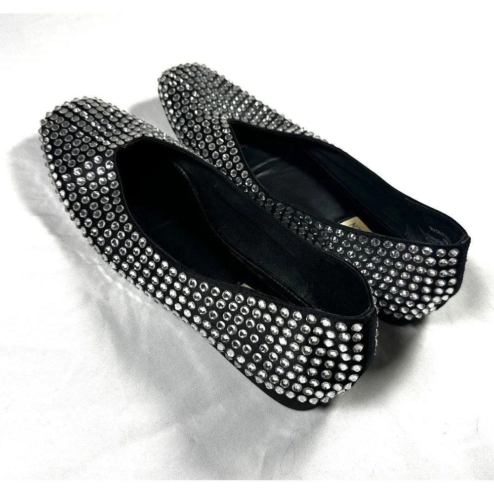 Steve Madden Matais Rhinestone Ballet Flats Black Crystal Square‎ Toe  8M